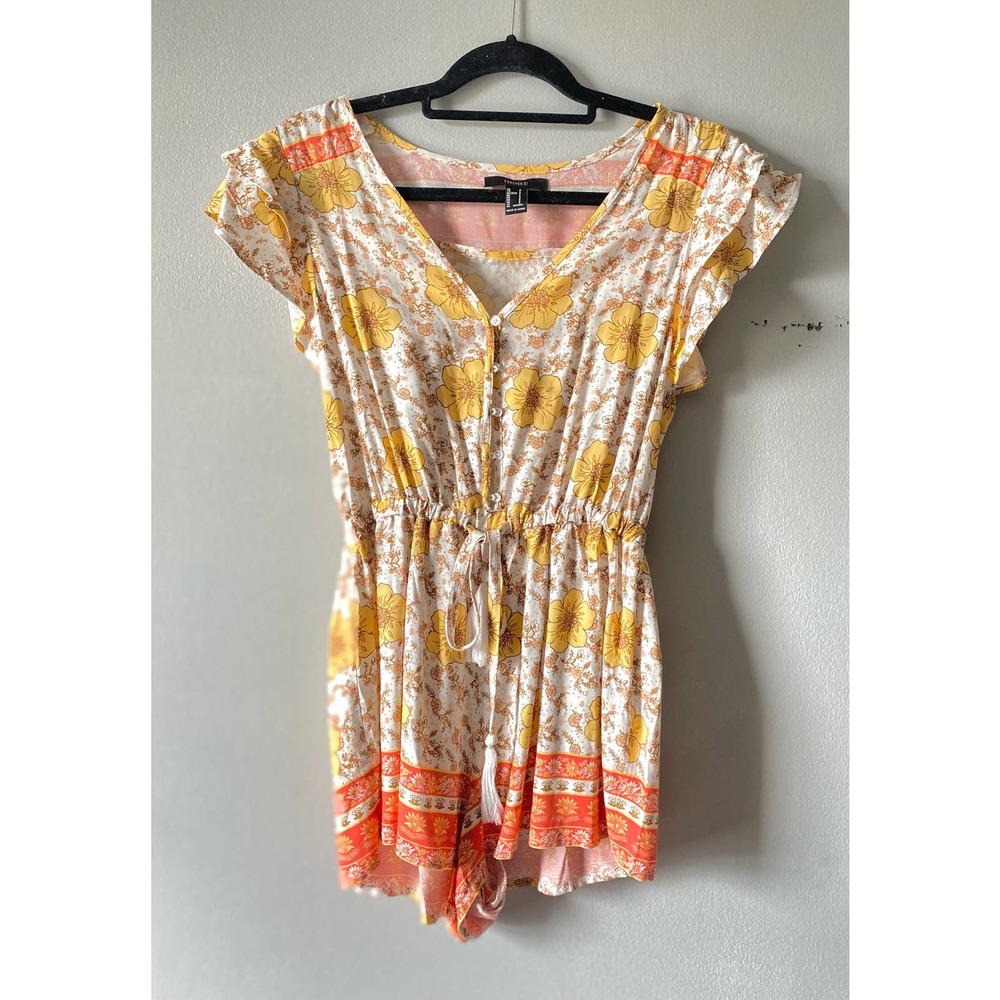 F21 Yellow Orange Summer Floral Romper